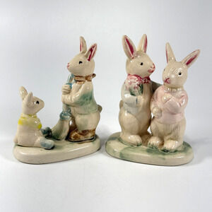 Vtg ALBERT KESSLER Ceramic Easter Bunny Rabbit Figurine Boy & Girl & Dad w/Kid